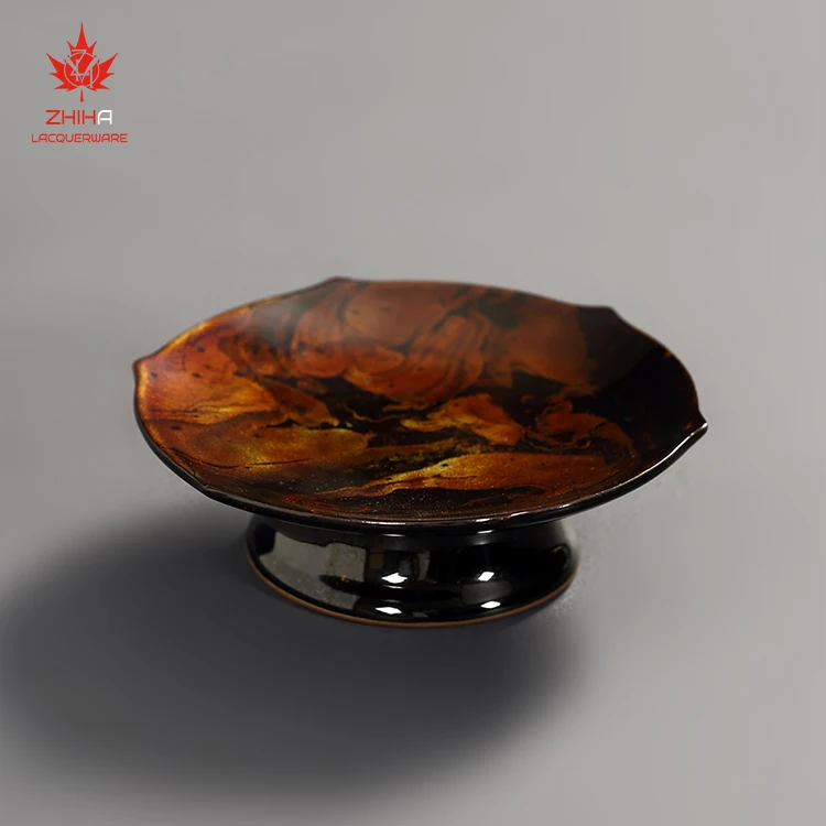 Traditional Chinese Lacquerware High Fruit Plate Small Inner Porcelain Art Tea Dim Sum Dried Fruit Bowl Premium Lacquerware