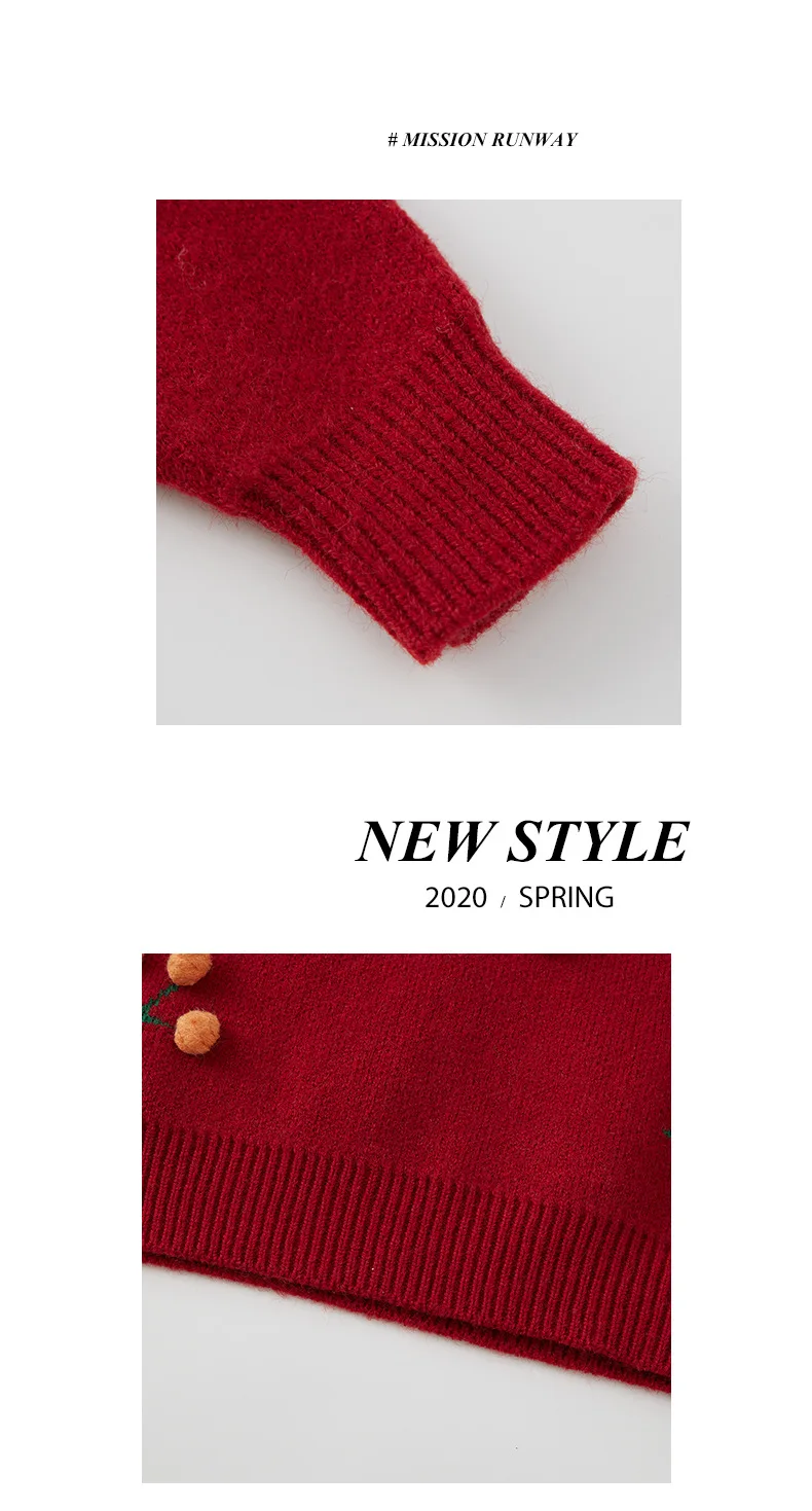 Girl cherry pullover sweater baby wear baby knit organic cotton