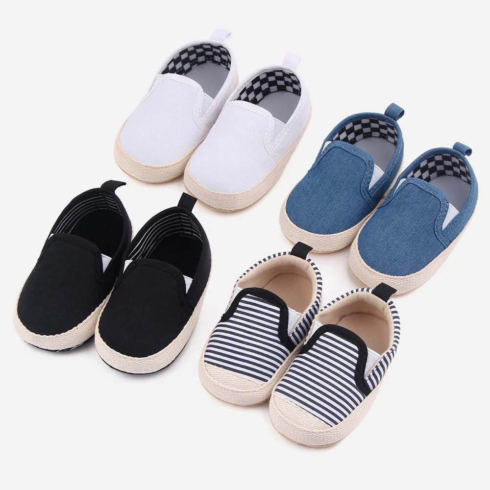 Spring and Autumn Baby Boys Solid Color Striped Soft Soled Peas Infants Toddler Shoes