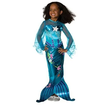 High Quality Smooth Costumes For Kids Girls Halloween Mermaid Girl Dress With Pearls And Embroidery