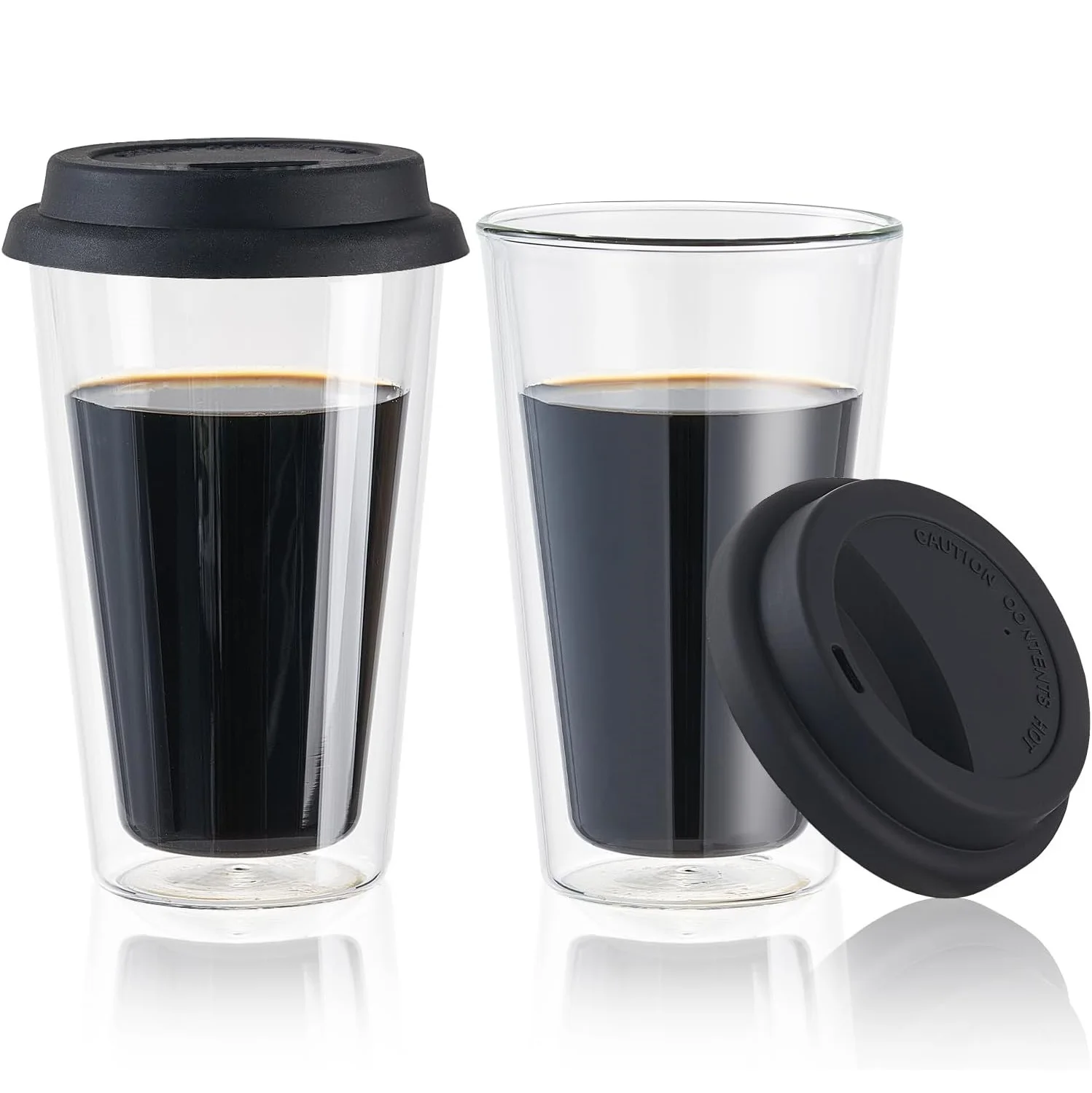 350ml 12 oz Double Walled Glass Coffee Mugs with Silicone Lids Insulated  Drinking Coffee Cups with Lids