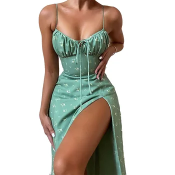 Ladies High Quality Floral Dress Elegant Slip Dress With Slit Women Clothing Summer Sexy Floral Casual Dresses