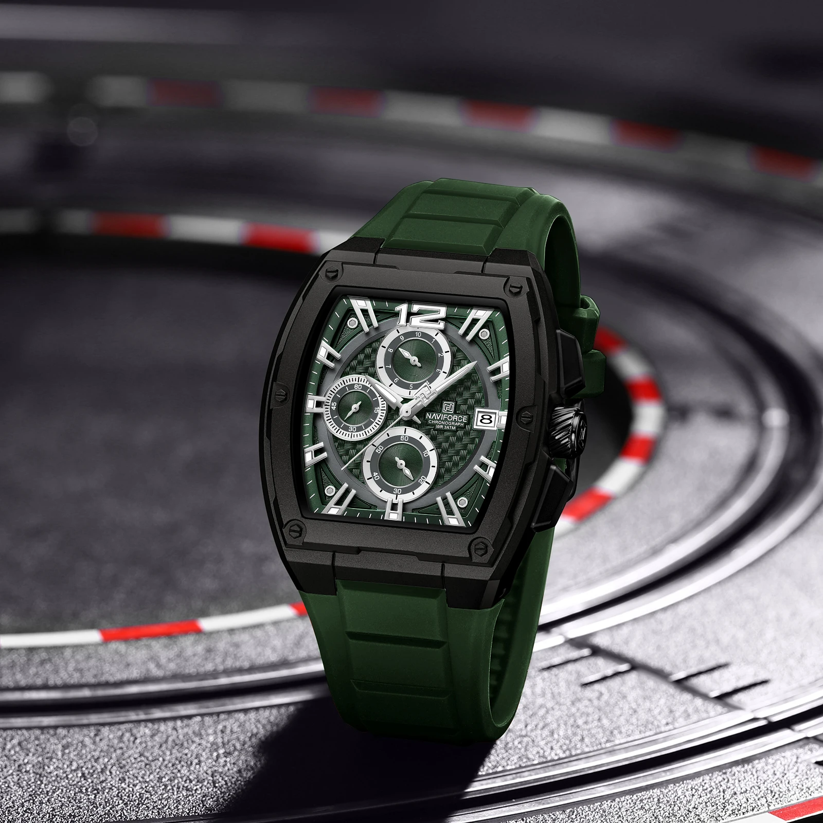 NAVIFORCE New 8050 Men Quartz Watches Sports Waterproof Silicone Strap Wrist Watch for Man Calendar Male Chronograph Clock