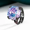 adjustable size Black golden pink blue ring