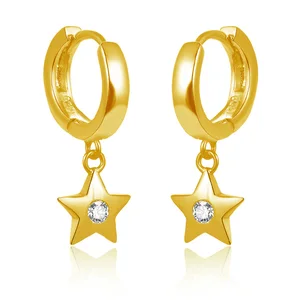 18K Gold Plated 925 Sterling Silver Artisan Jewelry Earrings with Zircon Gold Star Dangle Design-Trendy Wedding Gift Idea