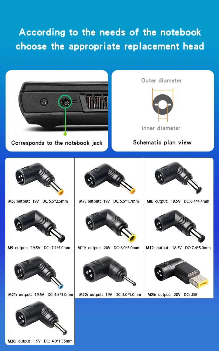 Multi Pin Laptop Charger Universal Laptop Charger 90W 120W Notebook Portable Laptop Charger
