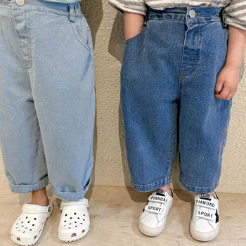 children's jeans cotton loose 2023 new spring and autumn men's and girls' pants denim trousers
