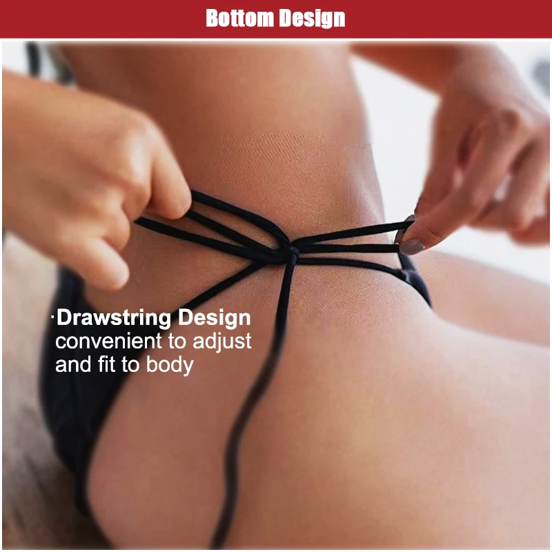 Pure Color 2 Pieces Triangle Open Swimsuit Drawstring Fasten Simple Woman Swimwear Bikinis
