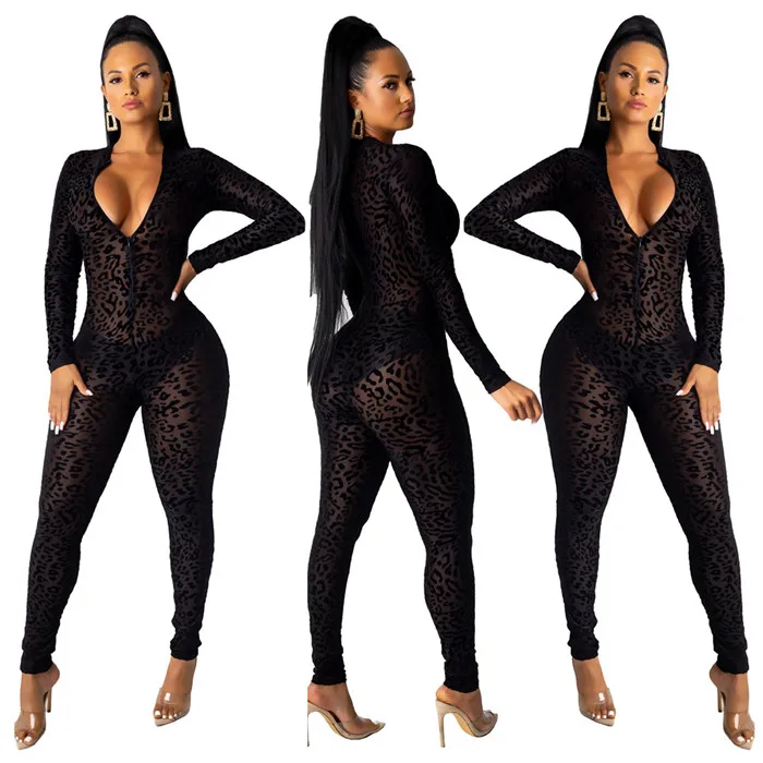 mesh leopard jumpsuit