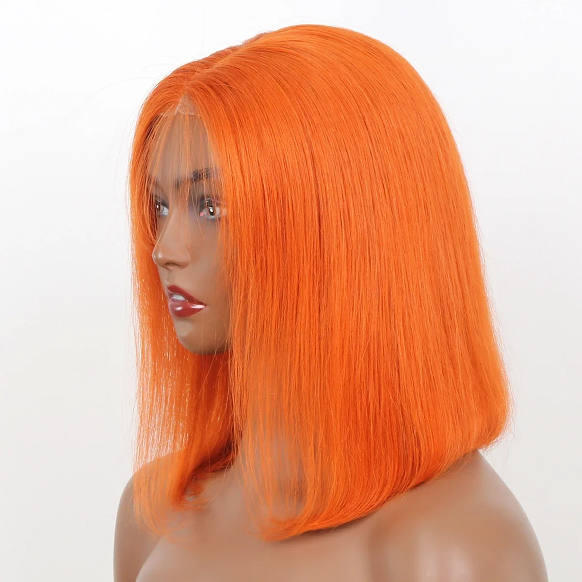 Parrucca senza colla 350 Capelli umani pre-pizzicati Colore zenzero Chiusura in pizzo dritto per principianti_voghion.com