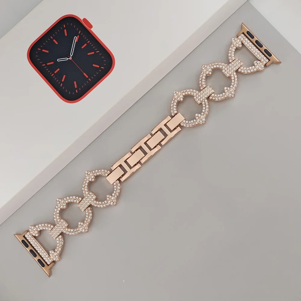 Diamond Metal Strap For Iwatch Series 7 6 Se 5 4 3 2 Jewelry Watch Band