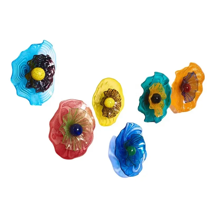Glass Plate 3 Layers Large Wall Decorative Wall Hanging Decor Murano Glass Modern Interior Hand Blown Murano Art Flower Glass