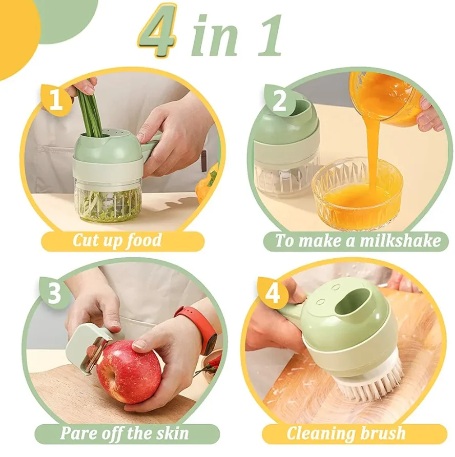 4 In1 Multifunctional Electric Vegetable Cutter Slicer Garlic Mud Masher  Chopper