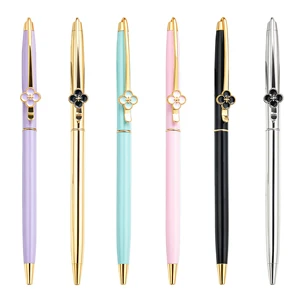 Custom Premium Slim Cute Design Metal Ballpoint Pen Smooth Writing Business Novelty Flower Clip Candy Color Promotion Gift