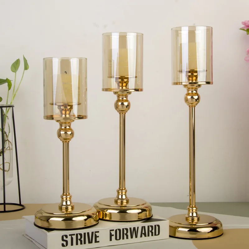 Plating Gold Wholesale Glass Metal Candle Holder For Wedding Home ...