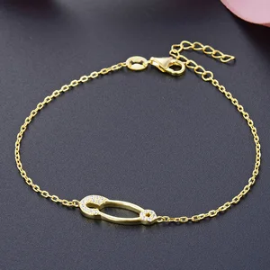 925 Sterling Silver Kpop Bracelet for Couples Trendy Fashion Gold Plated Pin Bracelets Diamond Rose Gold Stones Zircon Rhodium