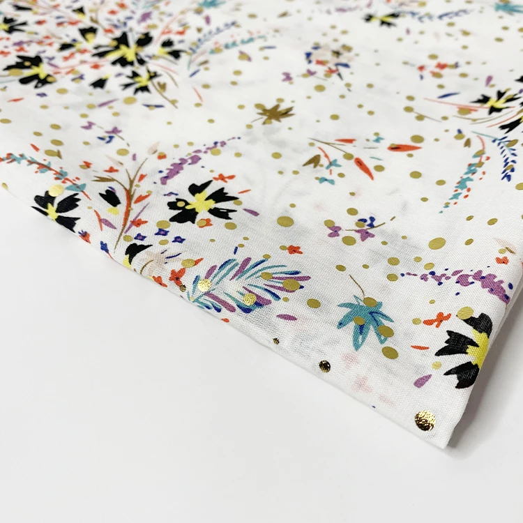 Урожай тканые 100% хлопок с рисунком в виде ромашек и бандана в горошек дизайн тиснения фольгой блестящей ткани класса люкс для весеннее и летнее платье для девочек комплект из рубашки и юбки