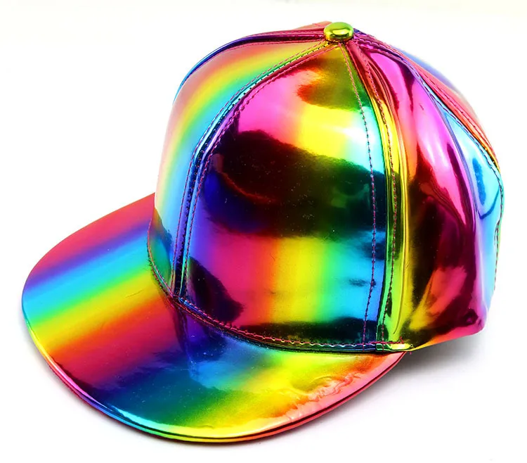 Custom Rainbow Hat Full Leather Hip Hop Baseball Cap Sun Hat Men's Ladies Flat Brim Baseball Snapback Cap