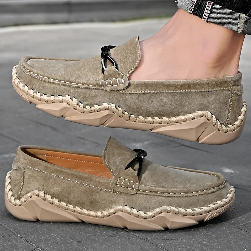Men's Soft Moccasin Driving Loafers Suede Boat Shoes Fancy Men's Casual Genuine Leather Loafers