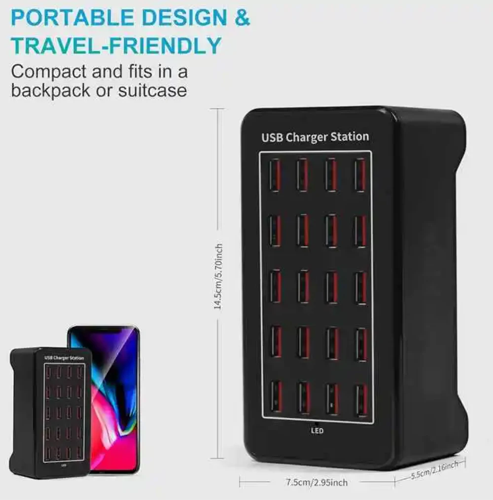 Carregador de alta potência com 30 portas USB 150W, adaptador de carregamento super rápido, multi hub USB, estação de carregamento para smartphone de mesa 150W