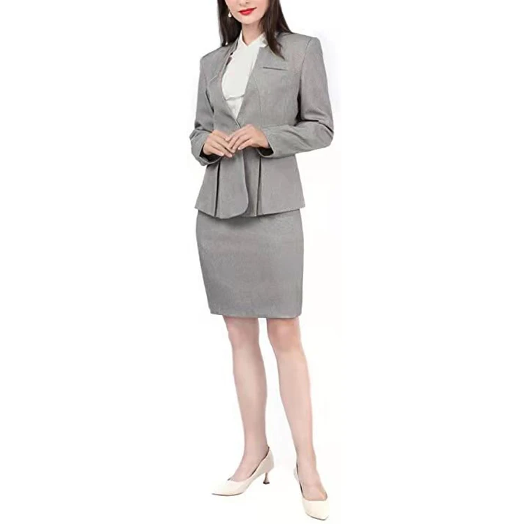 Grey Office Ladies Skirt Suits Sexy Jackets Business Slim Fit Suits for  Women