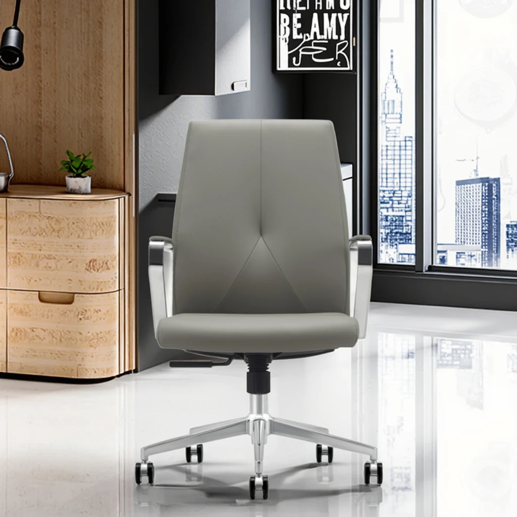 Comfortable Modern Ergonomic Executive Leather Home Office Chair with Adjustable Height and Aluminium Base 2