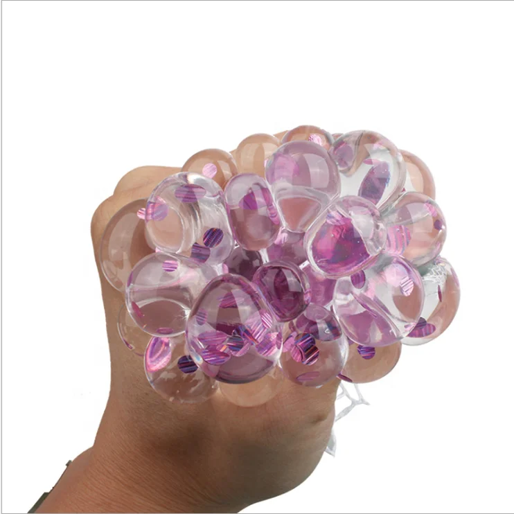 Wholesale Promotion TPR Fidget Toy Rubber Beads Squeeze Grape Shape With Slime  Mesh Stress Ball