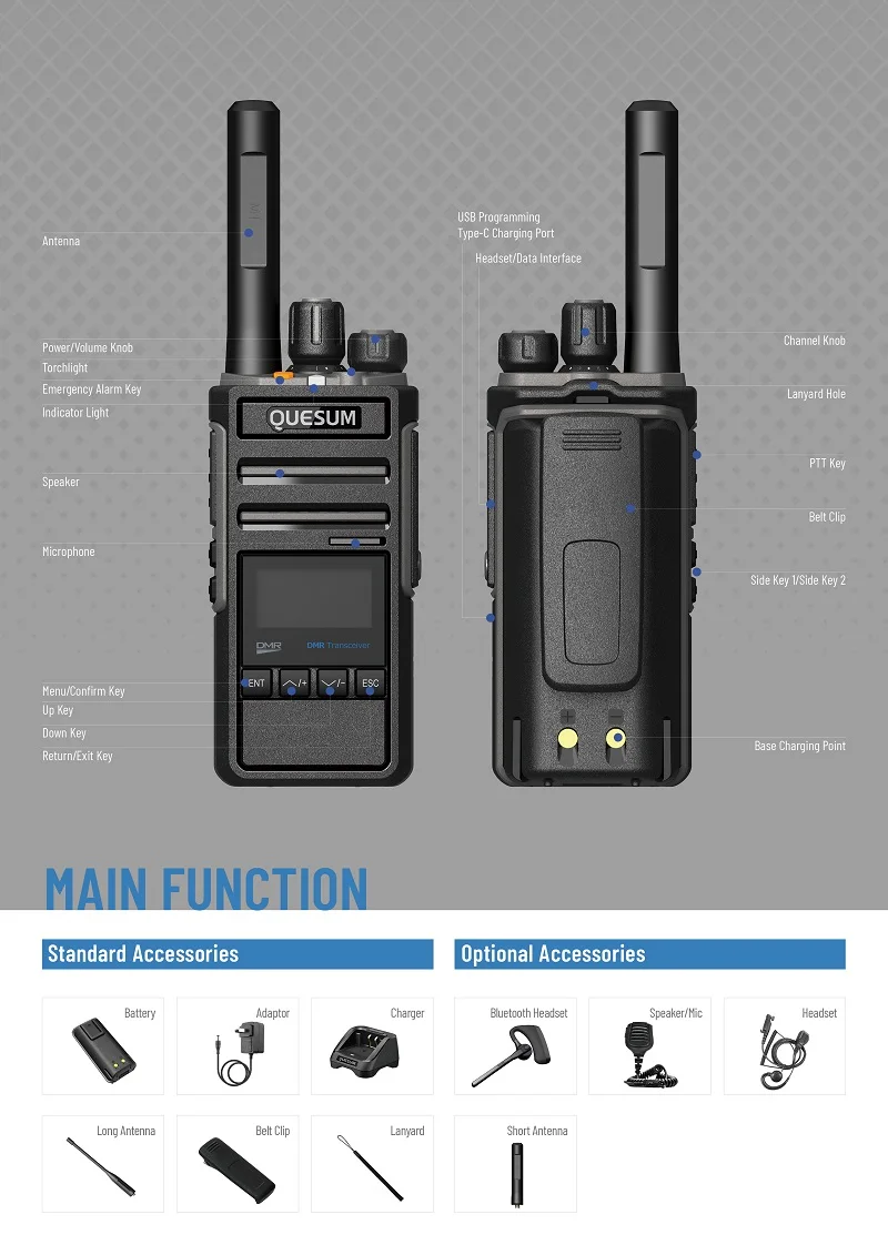 QUANSHENG New MX500 DMR Digital Walkie Talkie CCC Certification 5W Two Way Radio OLED HD Display