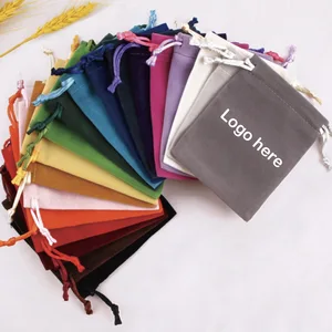 Custom Logo Printing Service Soft Velvet Jewelry Drawstring Bag Wholesale Multi-sizes Promotion Gift Packaging Cases Pouch
