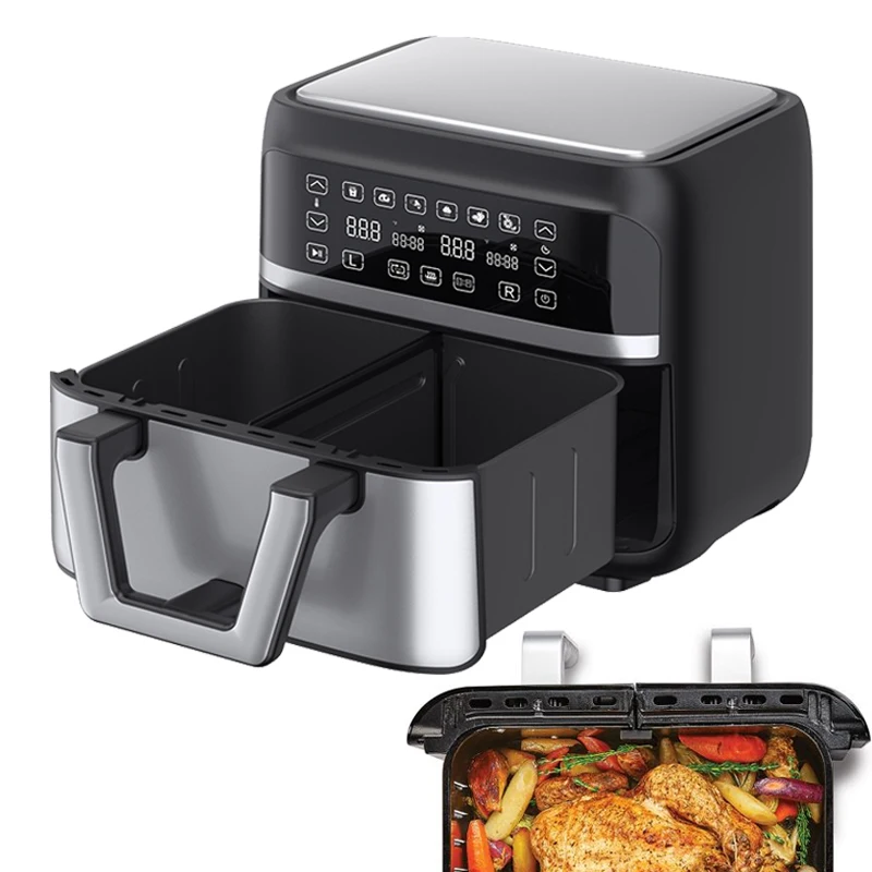 Dual Air Fryer 9l Digital 2400w Double Basket Oil-free Diet Fryer Smart ...