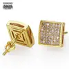 S925 Full Diamond Big Square Earrings Gold