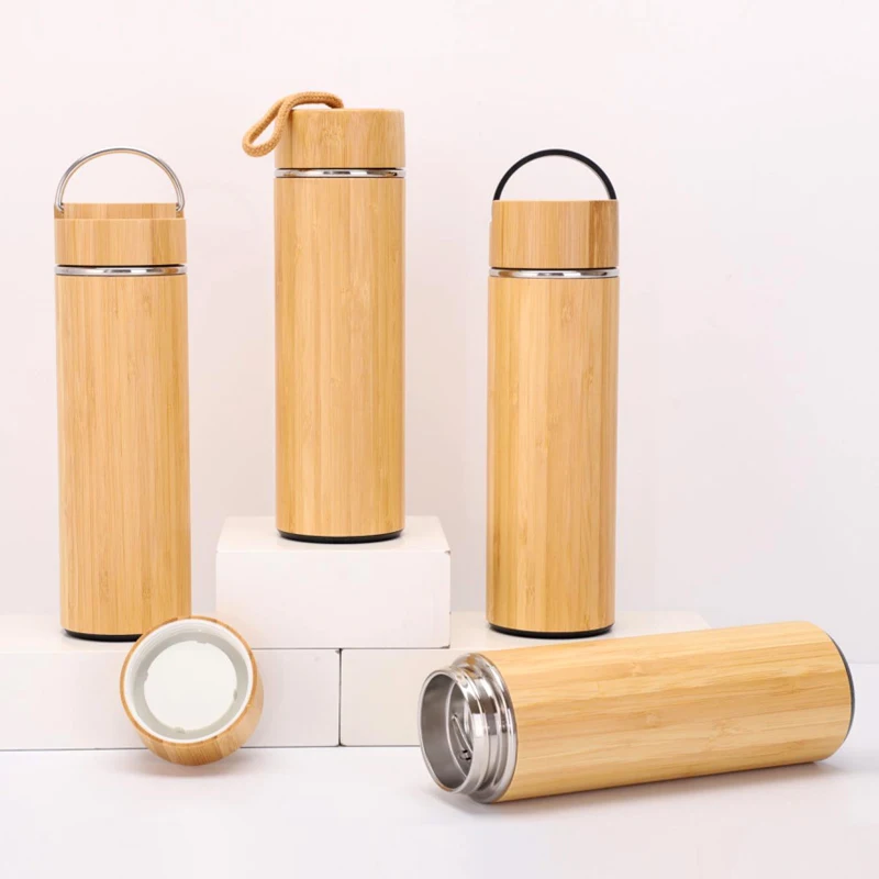 Premium Bamboo Stainless Steel Vacuum Insulated Thermo Bottle 500ml ...