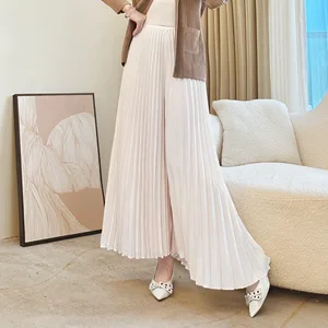 A Generation Rice White Casual Children's Vintage Regular Fit High Waist Wide Leg Slim Miyake Pants