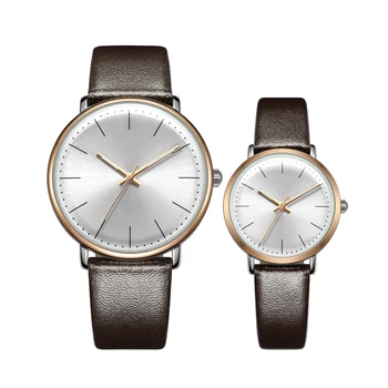 Custom Logo 2024 Men and Women Pair Hand Watches 3ATM Water Resistant Couple Analog Genuine Leather Quartz Watch for Gift