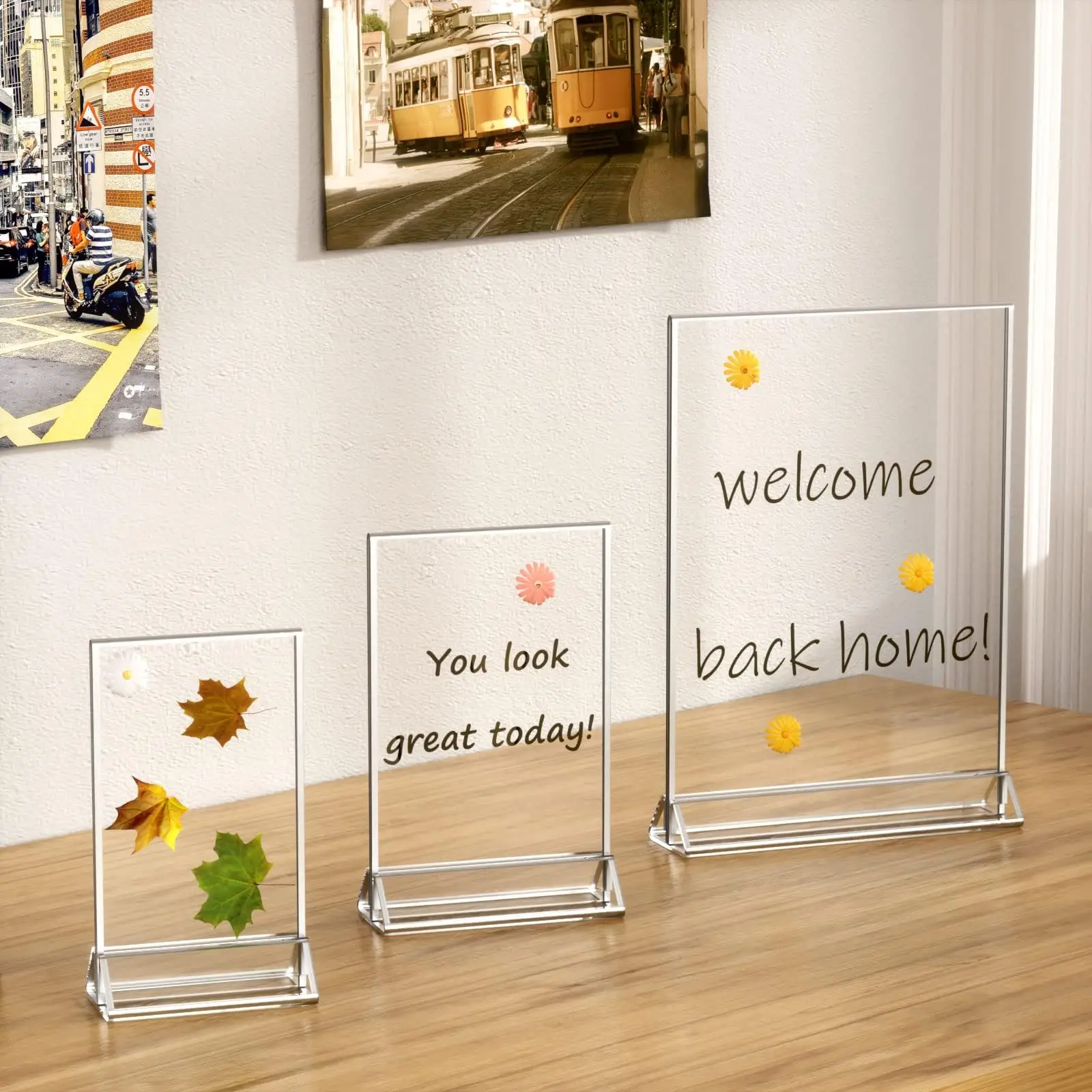 4x6 Clear Acrylic Sign Holder with Sliver Borders and Vertical Stand, Double Sided Table Menu Holders Picture Frames factory