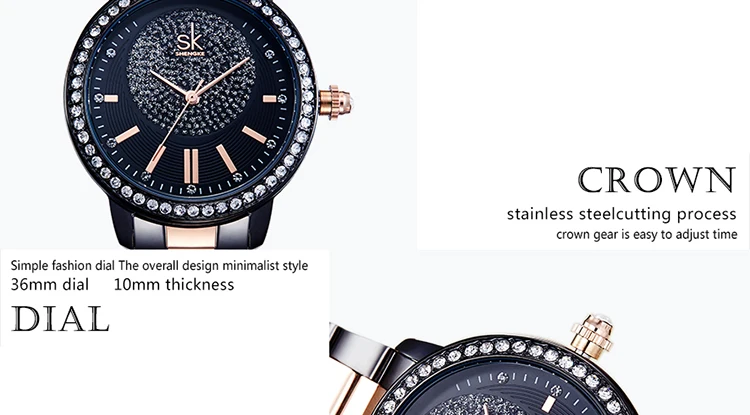 Shengke Rose Gold Relogio Feminino Japanese Quartz Watch for Women Crystal Luxury Black Women's Watch With 6 Months Warranty