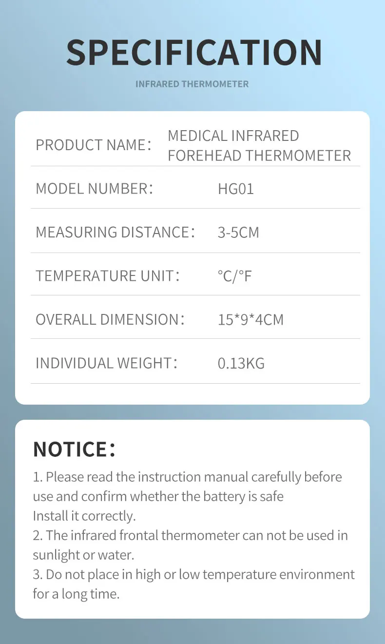 Xiuda Auto-Off Digital Body Infrared Wireless Thermometer Forehead LED Display Temperature Meter Made of Durable Plastic
