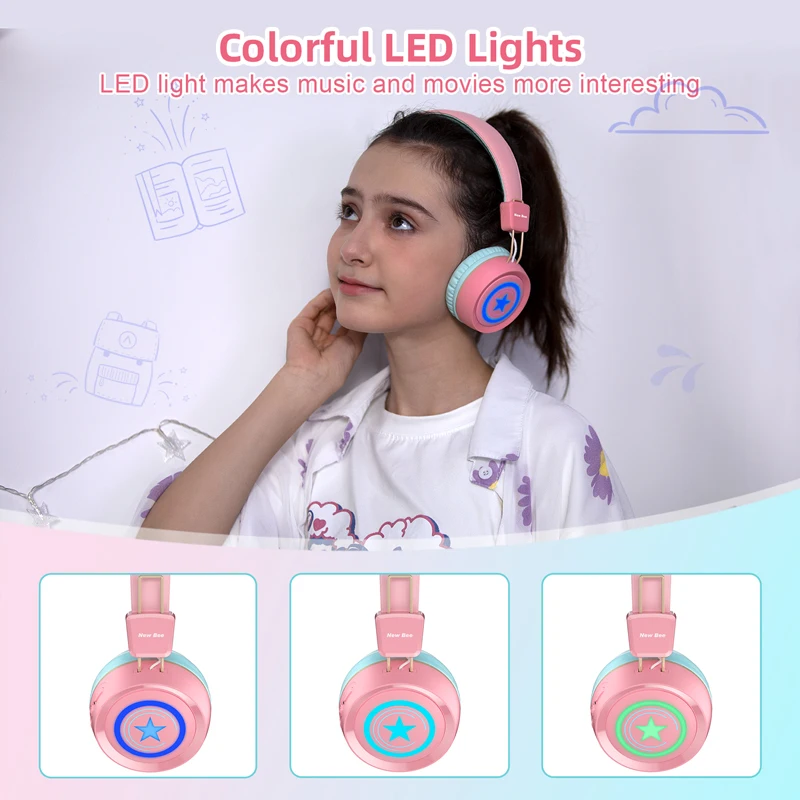 New Bee Kids Gifts Gaming RGB Led Wireless Bluetooth Headphones