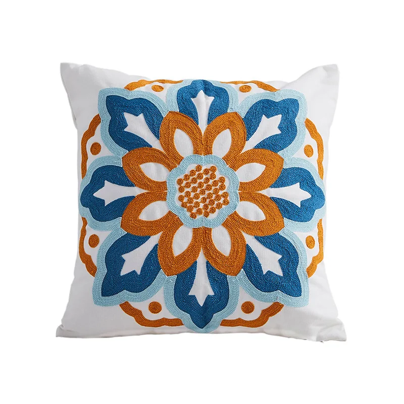 Cotton Exotic Handmade Throw Pillow Cover Moroccan Embroidered Flowers