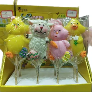 Customized Cute Chick Cartoon Shaped Lollipop Easter Multi-Flavor Fruit Hard Candy for Children Bulk Packaging Coated Fruity