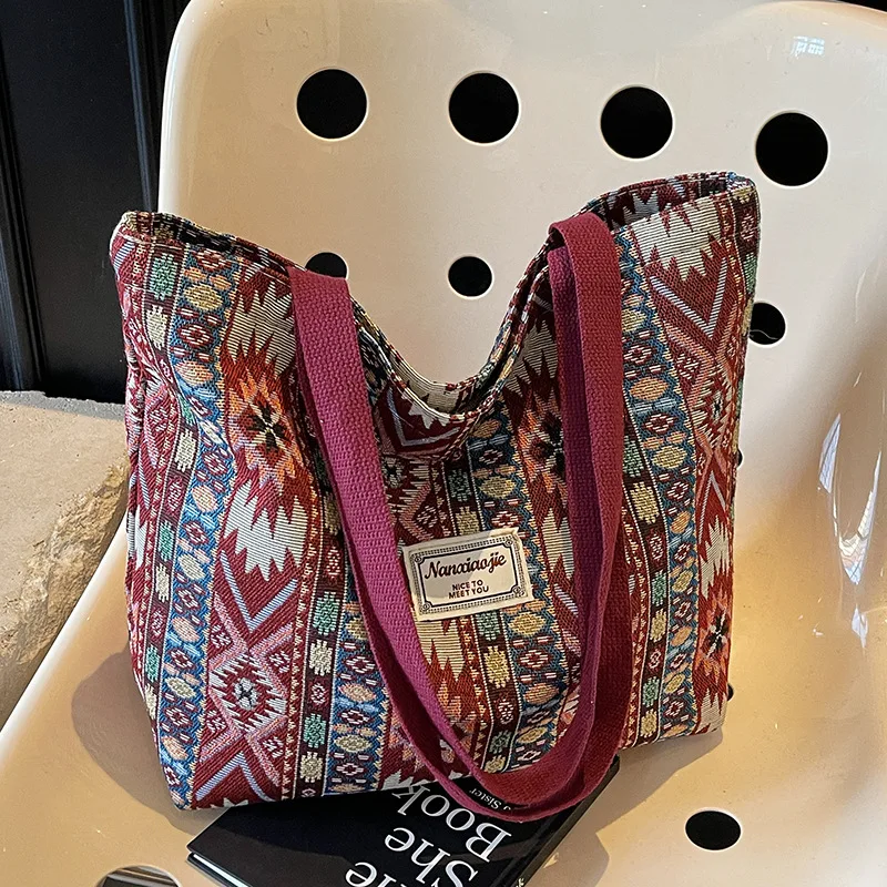 Large Capacity Ethnic Canvas Tote Bag - Summer & Autumn