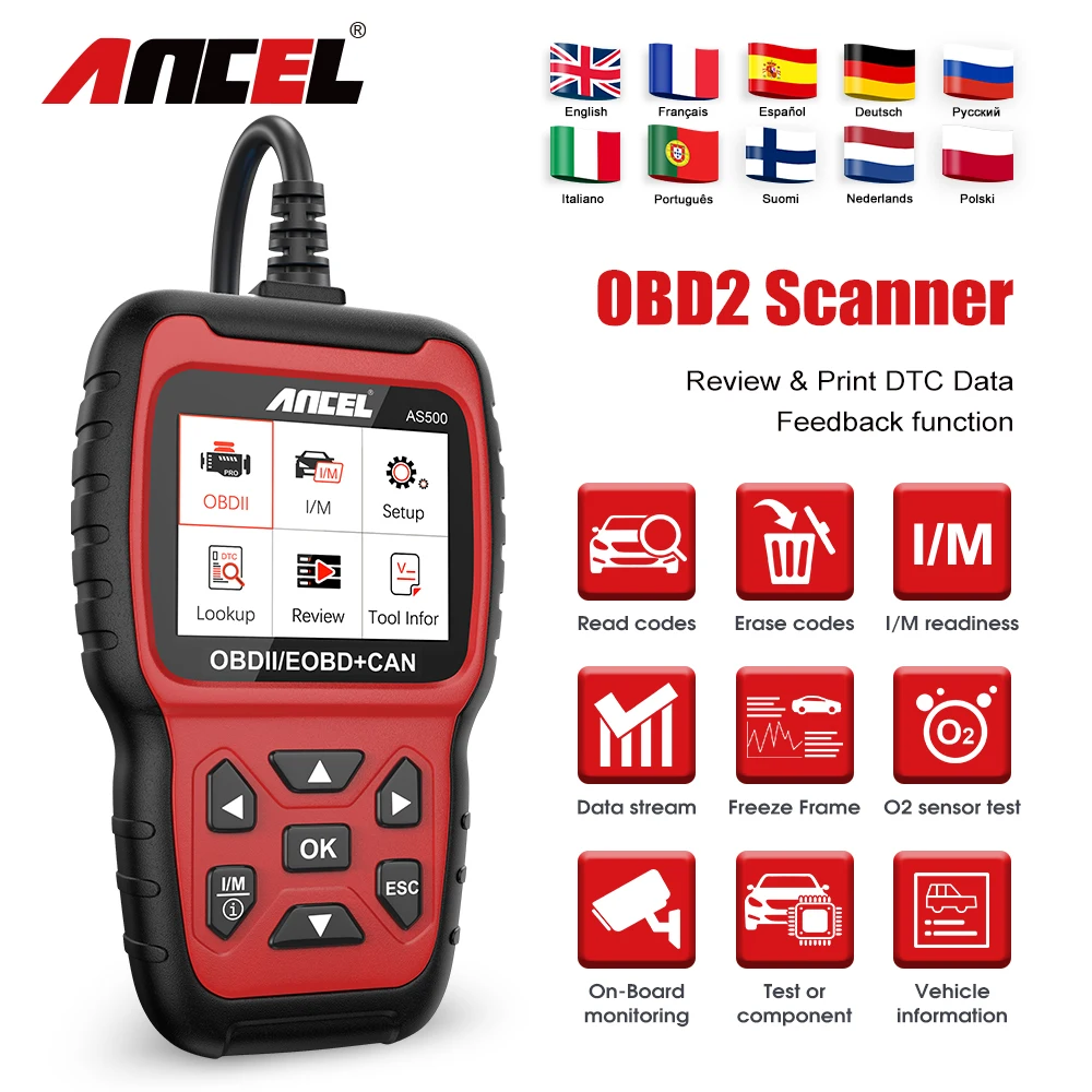 Diagnostic Tools ANCEL AS500 Auto Scanner OBD2 Code Reader Check Engine Light Car Diagnostic Automotive Tools OBD2 Scanner