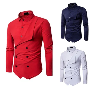 2021 European Fashion Double Breasted Casual Shirts For Men Long Sleeved