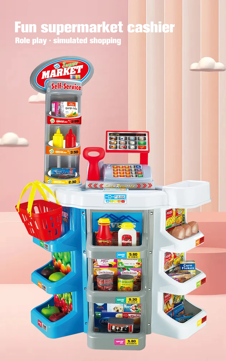 36PCS shopping games cash register toy table children pretend role play home cashier machine supermarket toys set for kids