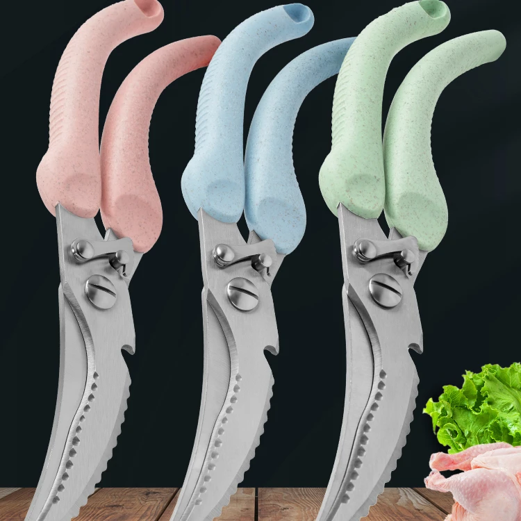 Colorful Kitchen Tools Power Chicken Bone and Fish Vegetables Cutting Scissors with Beer Opener for Home Use