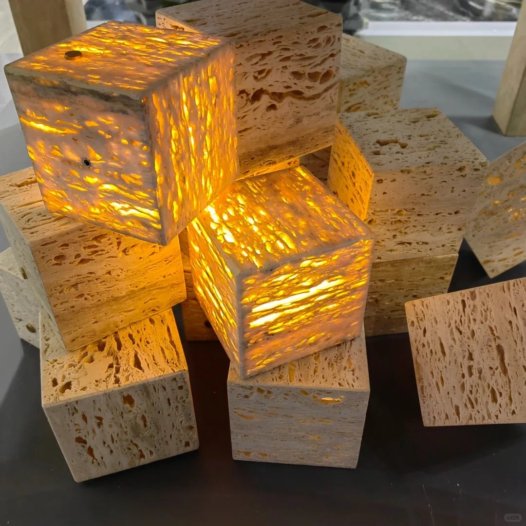 Customizable Natural Travertine Ambient Lights Indoor Bedroom Bedside Decorative Marble Lights Wholesale Price