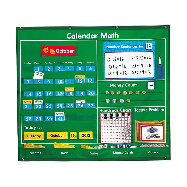 Elementary Calendar Math Center Pocket Chart Over the Door Pockets