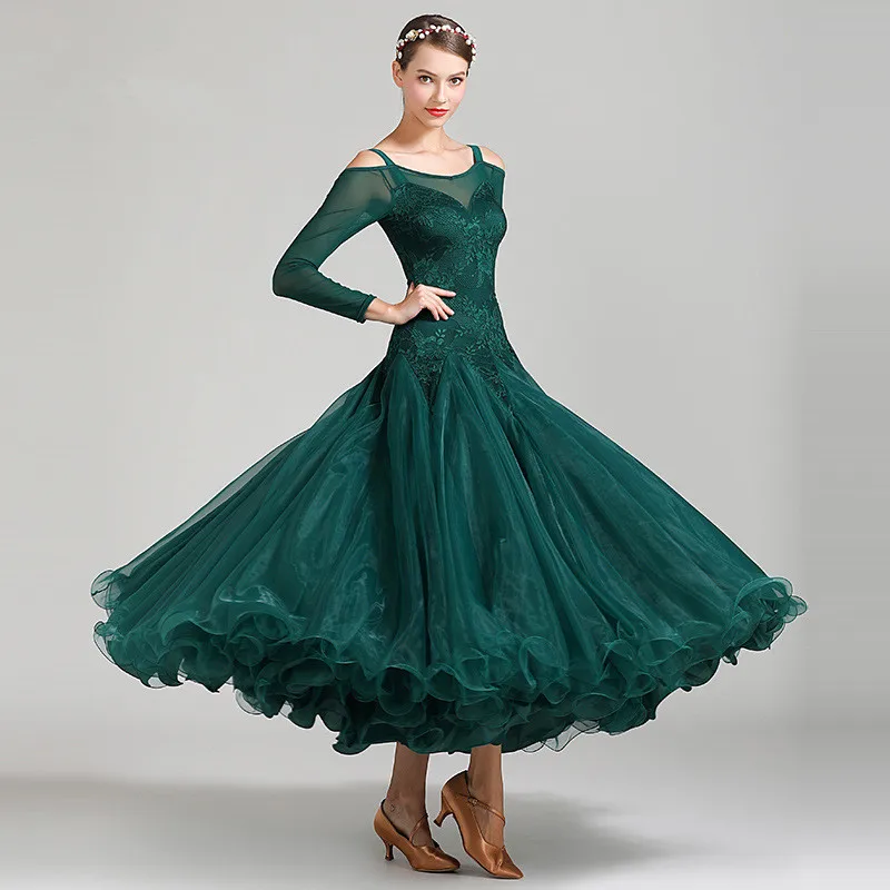 Elegant Dark Green Women's Ballroom Dance Dress - Sexy and Classy Evening  Gown, Ideal for Performances, Sizes S-XXL