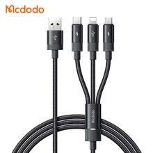 Mcdodo 579 Three-in-One Data USB Cable Semi-Transparent White Light for ios Android Fast Charge 3A Universal Micro + USB C+8pin