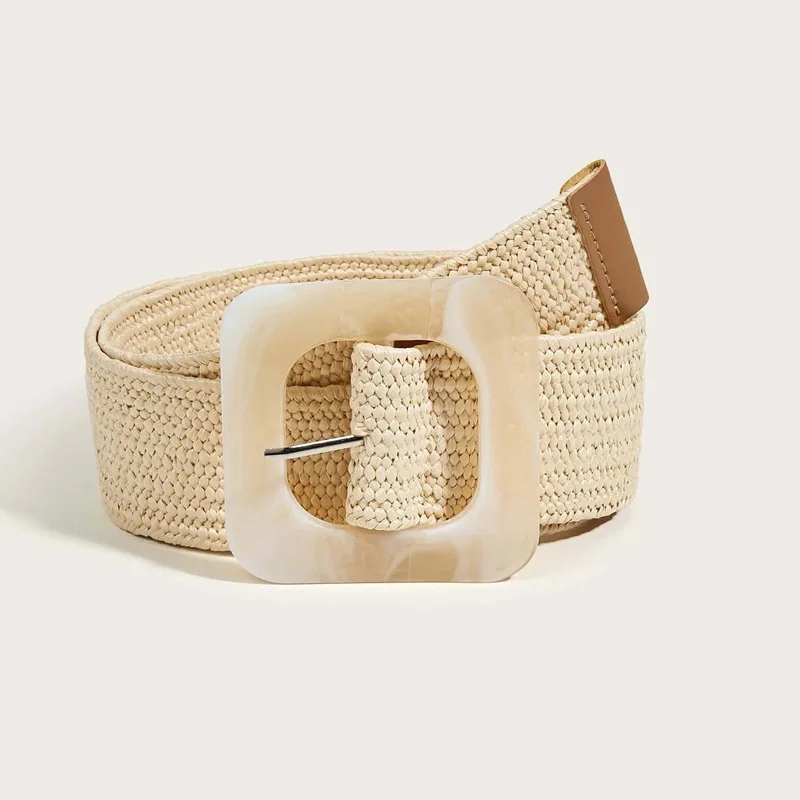 Fashion Boho Dress Belts for Girls Resin Buckle Rattan Braided Belt PP  Straw Woven Elastic Stretch Waist Belt for Women Lady| Alibaba.com